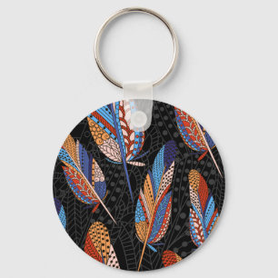 Colourful Feather Pattern Seamless Background. Key Ring
