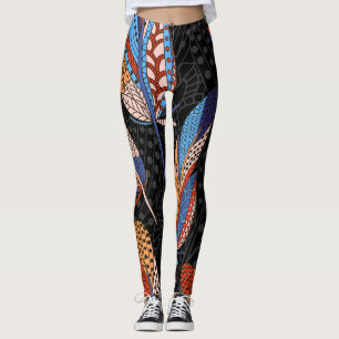 Colourful Feather Pattern Seamless Background. Leggings