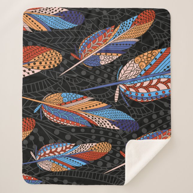 Colourful Feather Pattern Seamless Background. Sherpa Blanket (Front)