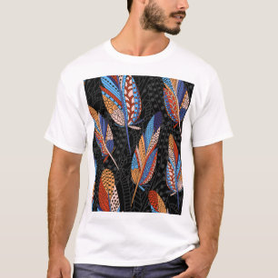 Colourful Feather Pattern Seamless Background. T-Shirt