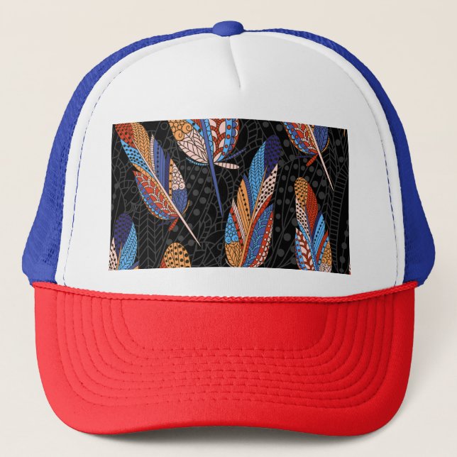 Colourful Feather Pattern Seamless Background. Trucker Hat (Front)