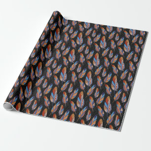 Colourful Feather Pattern Seamless Background. Wrapping Paper