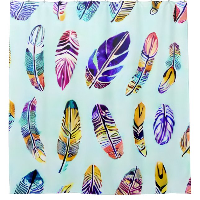 Colourful Feather Pattern Shower Curtain (Front)