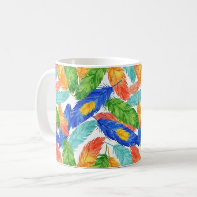 Colourful Feather Pattern — Watercolor Abstract Coffee Mug (Front Left)