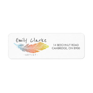 Colourful Feather Personalised Return Address Label