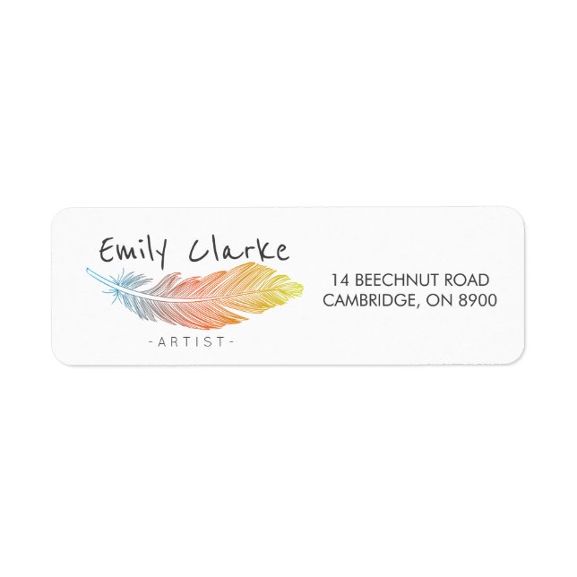 Colourful Feather Personalised Return Address Label (Front)