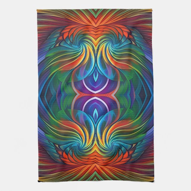 Colourful feather swirl  tea towel (Vertical)