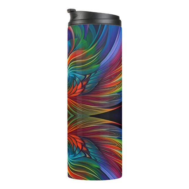 Colourful feather swirl thermal tumbler (Rotated Right)