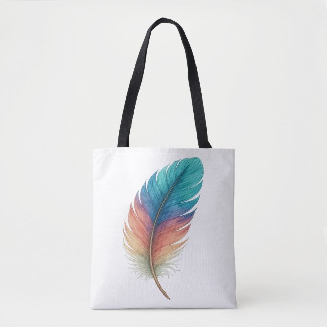 Colourful Feather Tote Bag – Boho Art Style  (Front)