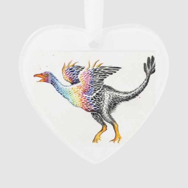 Colourful feathered dinosaur ornament (Front)