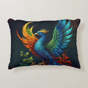 Colourful Feathered Phoenix Bird Pattern  Decorative Cushion