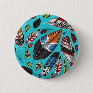 Colourful feathers 6 cm round badge