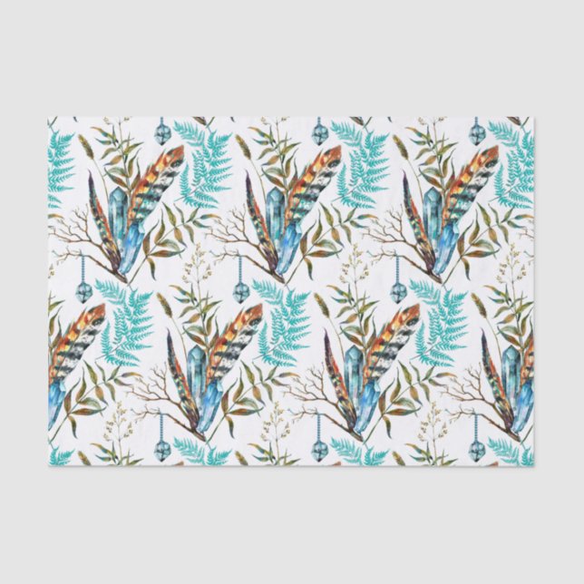 Colourful Feathers And Ferns Tissue Paper (Front)