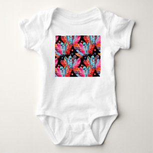 Colourful feathers, boho, seamless, vibrant. baby bodysuit