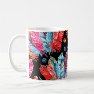 Colourful feathers, boho, seamless, vibrant. coffee mug