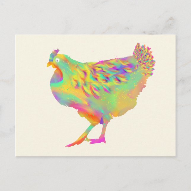 Colourful Feathers Chicken Cute Artsy Farm Hen Postcard (Front)