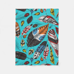 Colourful feathers fleece blanket