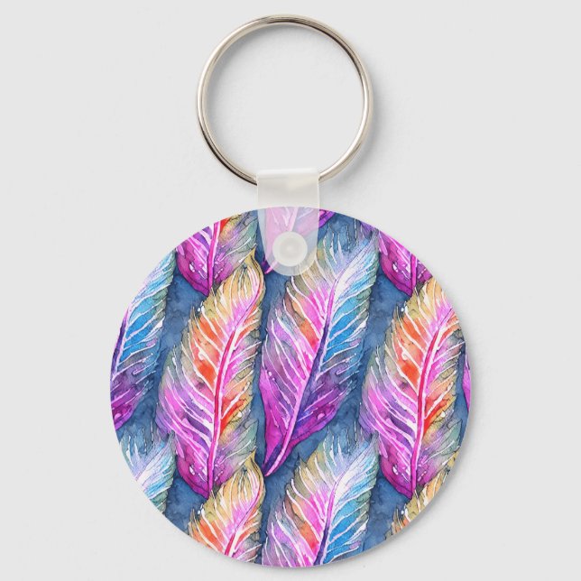 Colourful Feathers  Key Ring (Front)