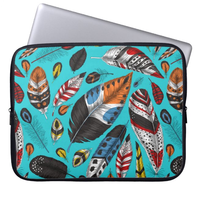Colourful feathers laptop sleeve (Front)