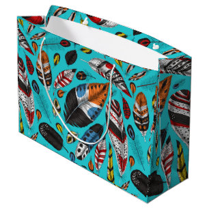 Colourful feathers large gift bag