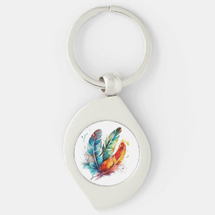Colourful feathers Native American watercolor  Key Ring
