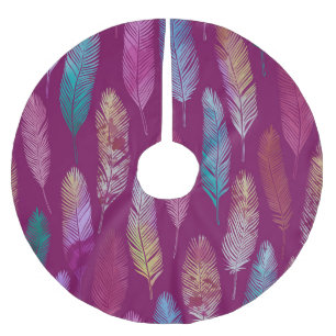Colourful feathers: purple background pattern. brushed polyester tree skirt