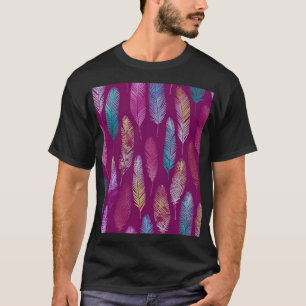 Colourful feathers: purple background pattern. T-Shirt
