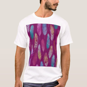 Colourful feathers: purple background pattern. T-Shirt