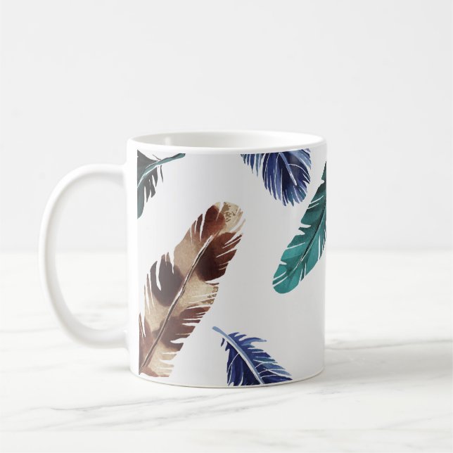 Colourful Feathers Tribal Texture Coffee Mug (Left)