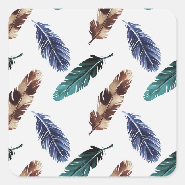 Colourful Feathers Tribal Texture Square Sticker (Front)