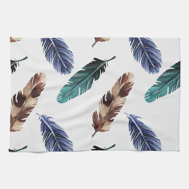 Colourful Feathers Tribal Texture Tea Towel (Horizontal)