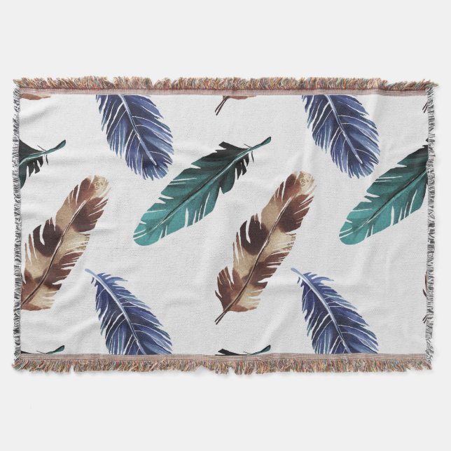 Colourful Feathers Tribal Texture Throw Blanket (Front)