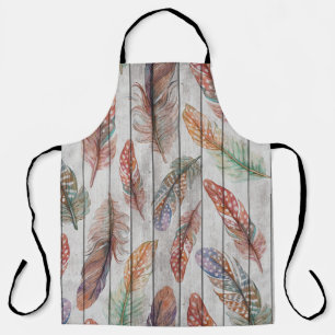 Colourful Feathers, Watercolor Seamless Design. Apron