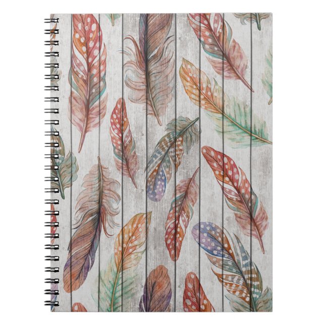 Colourful Feathers, Watercolor Seamless Design. Notebook (Front)