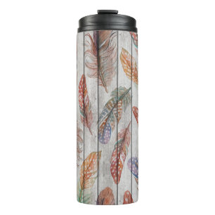 Colourful Feathers, Watercolor Seamless Design. Thermal Tumbler