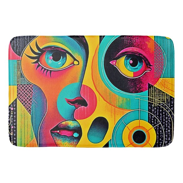 Colourful Feelings: Abstract Face Bath Mat (Front)