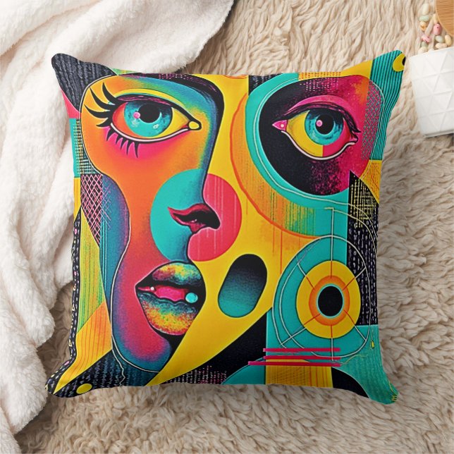 Colourful Feelings: Abstract Face Cushion (Blanket)