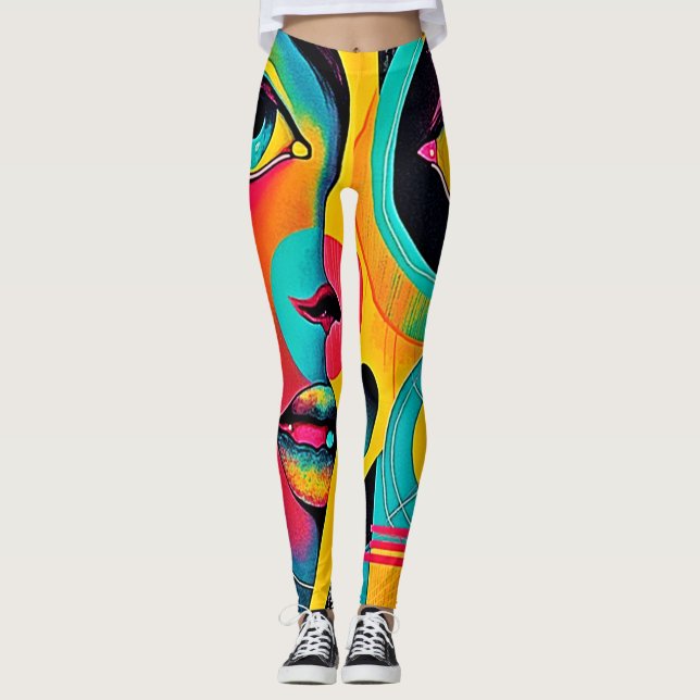 Colourful Feelings: Abstract Face Leggings (Front)