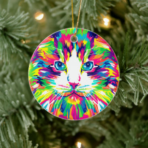Colourful Feline Bliss: Whiskers of Joy Ceramic Ornament