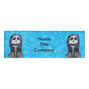 Colourful Female Day of Dead Skeleton Cape Aqua Name Tag