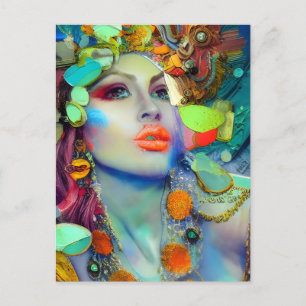 Colourful Femine Woman Collage Postcard