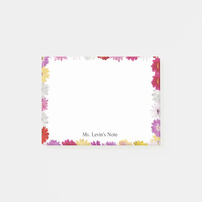 Colourful Feminine Daisy Flower Frame Custom Text Post-it Notes (Front)