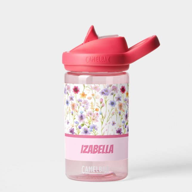 Colourful Feminine Pink Wild Flowers for Girls Water Bottle (Left)