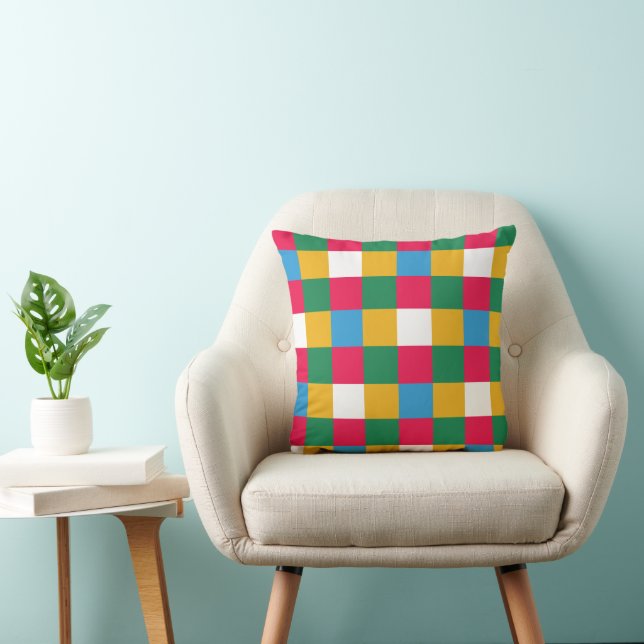 Colourful Festive Chequerboard Cushion (Chair)