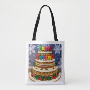 Colourful Festive Christmas Cake Tote Bag