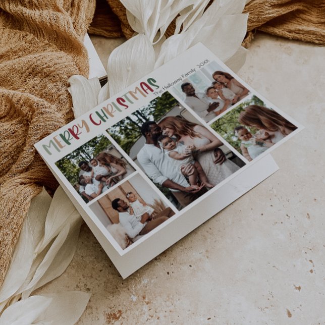 Colourful Festive Christmas Folded Five Photo Holiday Card (Creator Uploaded)