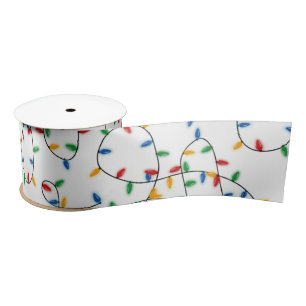 Colourful Festive Christmas Lights Pattern Satin Ribbon