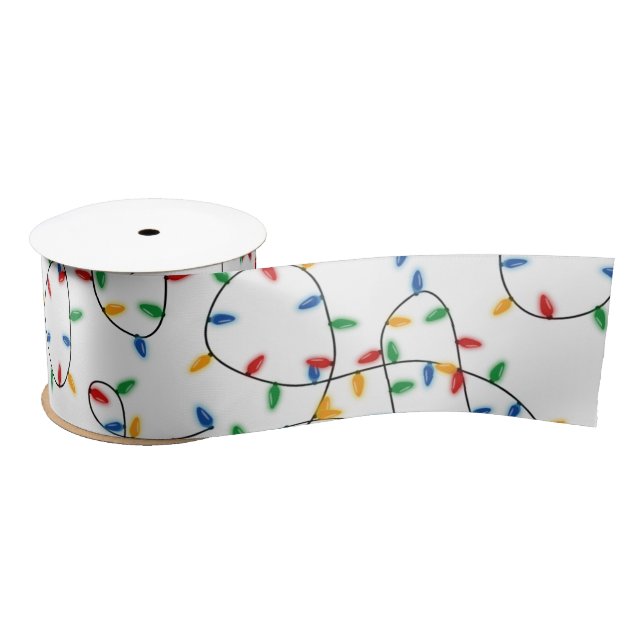 Colourful Festive Christmas Lights Pattern Satin Ribbon (Spool)