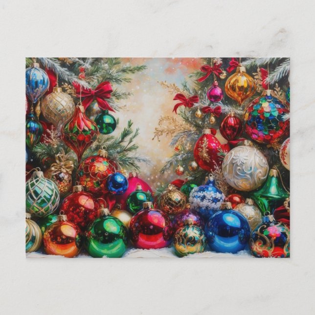 Colourful Festive Christmas Ornaments Holiday Postcard (Front)