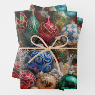 Colourful Festive Christmas Ornaments Wrapping Paper Sheet